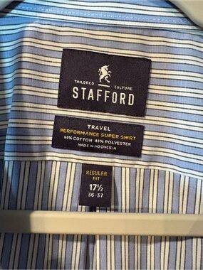 Stafford Blue and White Striped Dress Shirt